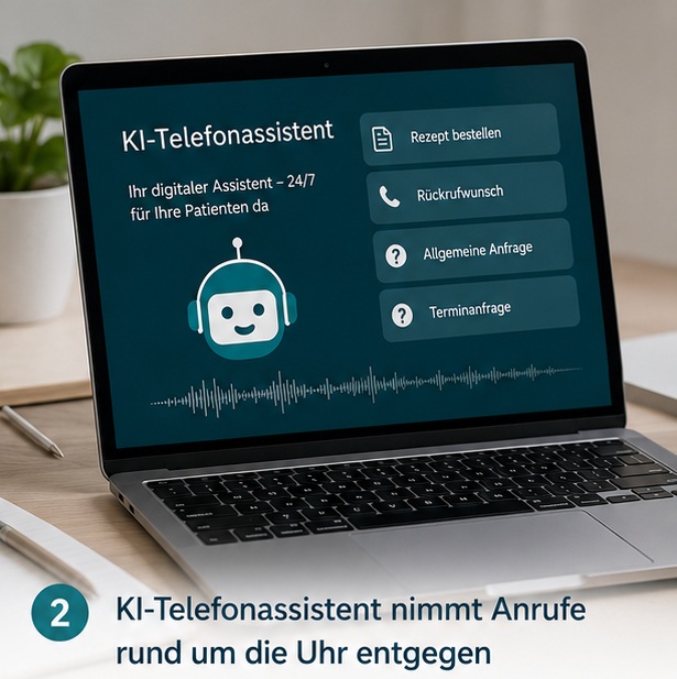 KI-Telefonassistent für Arztpraxen KI-Telefonassistent nimmt Anrufe in der Arztpraxis rund um die Uhr entgegen